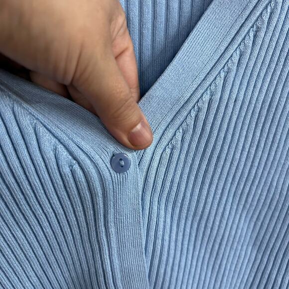 H&M Blue Ribbed Knit Cardigan Sweater XXL V-Neck Button Front Layering‎ - Picture 2 of 7
